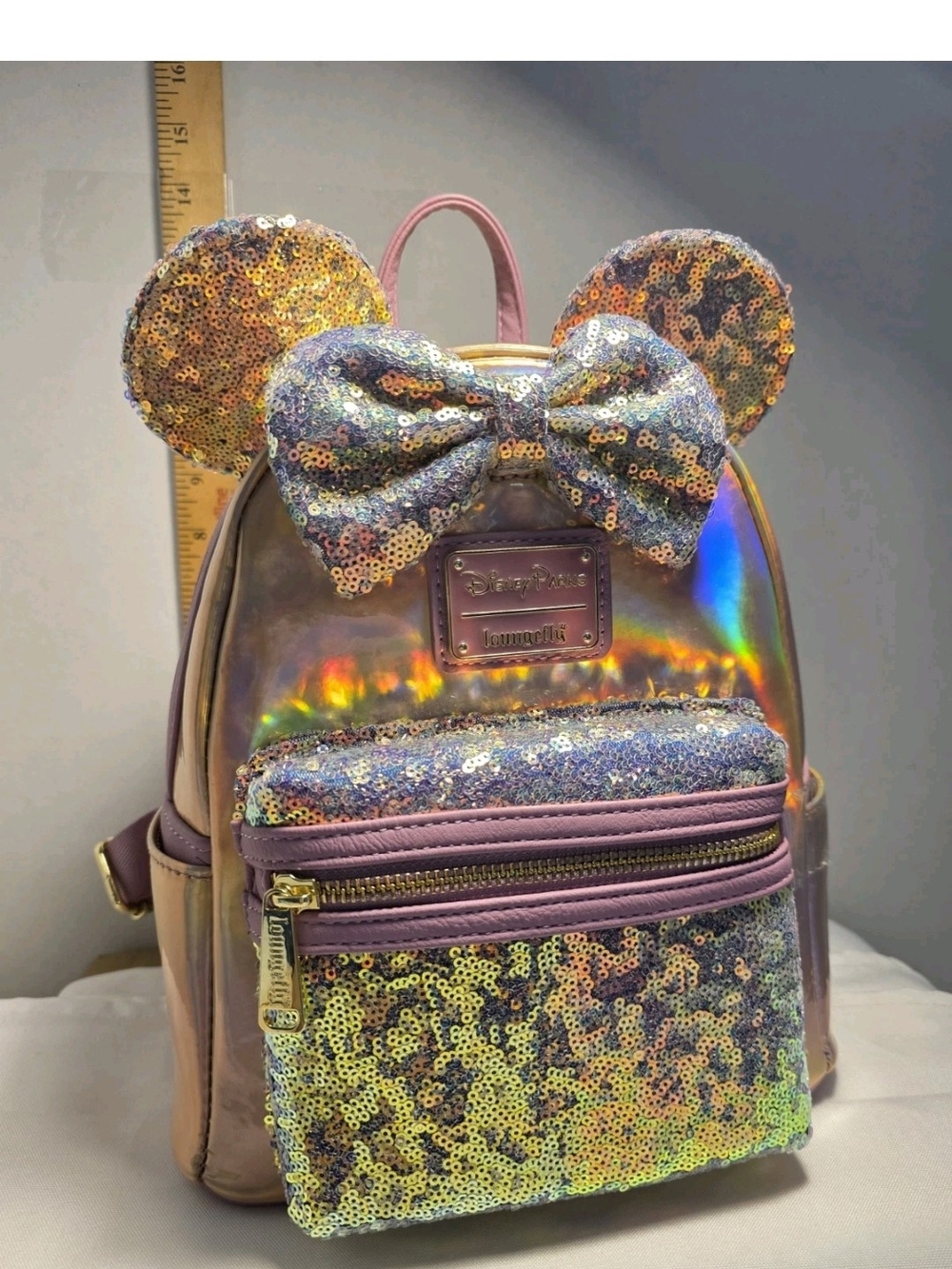 Disney Iridescent Holographic Sequin Minnie Ear Backpack - Pink